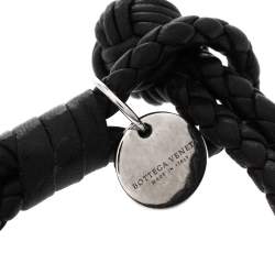 Pre Owned Bottega Veneta Black Intrecciato Nappa Leather Double Strand Bracelet S