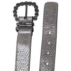 Bottega Veneta Grey Snakeskin Double Wrap Bracelet S