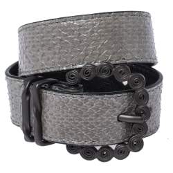 Bottega Veneta Grey Snakeskin Double Wrap Bracelet S