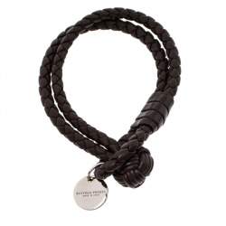 Pre Owned Bottega Veneta Intrecciato Nappa Brown Leather Double Strand Bracelet