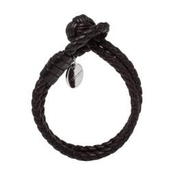 Pre Owned Bottega Veneta Intrecciato Nappa Brown Leather Double Strand Bracelet