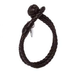 Pre Owned Bottega Veneta Intrecciato Nappa Brown Leather Double Strand Bracelet