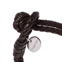 Pre Owned Bottega Veneta Intrecciato Nappa Brown Leather Double Strand Bracelet