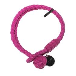 Pre Owned Bottega Veneta Intrecciato Nappa Fuchsia Leather Double Strand Bracelet
