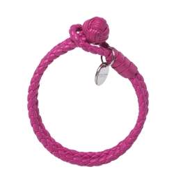 Pre Owned Bottega Veneta Intrecciato Nappa Fuchsia Leather Double Strand Bracelet