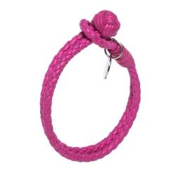Pre Owned Bottega Veneta Intrecciato Nappa Fuchsia Leather Double Strand Bracelet