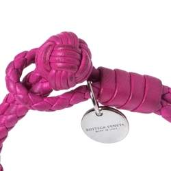 Pre Owned Bottega Veneta Intrecciato Nappa Fuchsia Leather Double Strand Bracelet