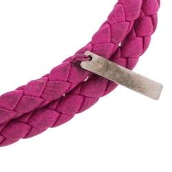 Pre Owned Bottega Veneta Intrecciato Nappa Fuchsia Leather Double Strand Bracelet