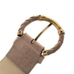 Pre Owned Bottega Veneta Beige Intrecciato Leather Round Buckle Belt 85CM