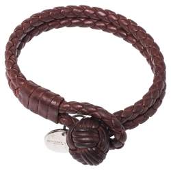 Pre Owned Bottega Veneta Burgundy Intrecciato Double Strand Bracelet
