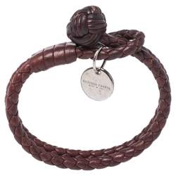 Pre Owned Bottega Veneta Burgundy Intrecciato Double Strand Bracelet