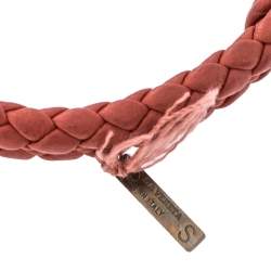 Pre Owned Bottega Veneta Salmon Pink Intrecciato Leather Double Strand Bracelet S