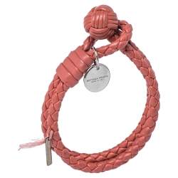 Pre Owned Bottega Veneta Salmon Pink Intrecciato Leather Double Strand Bracelet S