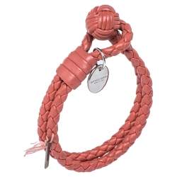 Pre Owned Bottega Veneta Salmon Pink Intrecciato Leather Double Strand Bracelet S