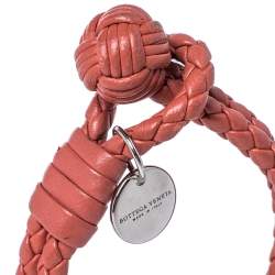 Pre Owned Bottega Veneta Salmon Pink Intrecciato Leather Double Strand Bracelet S