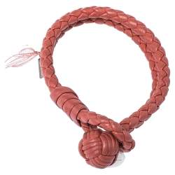 Pre Owned Bottega Veneta Salmon Pink Intrecciato Leather Double Strand Bracelet S