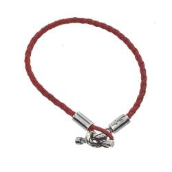 Pre Owned Bottega Veneta Red Intrecciato Leather Silver Knot Bracelet S