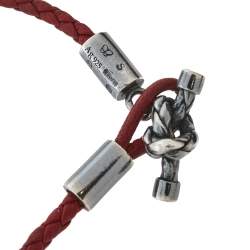Pre Owned Bottega Veneta Red Intrecciato Leather Silver Knot Bracelet S