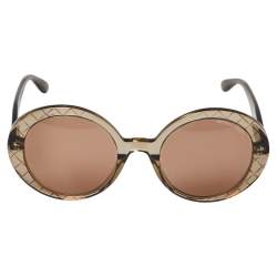 Pre Owned نظارة شمسية بوتيغا فينيتا كروس هاتش/ بني BV0197S شفافة مستديرة