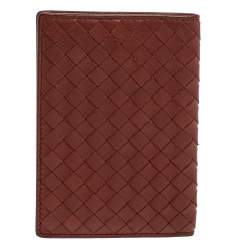 Pre Owned Bottega Veneta Copper Intrecciato Leather Passport Holder 