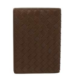 Pre Owned Bottega Veneta Brown Intrecciato Leather Passport Holder 