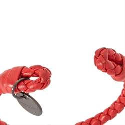 Pre Owned Bottega Veneta Intrecciato Red Nappa Leather Open Cuff Bracelet