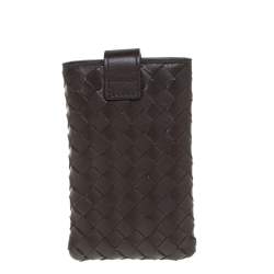 Pre Owned Bottega Veneta Brown Intrecciato Leather Phone Case
