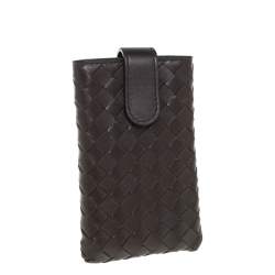 Pre Owned Bottega Veneta Brown Intrecciato Leather Phone Case