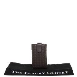 Pre Owned Bottega Veneta Brown Intrecciato Leather Phone Case