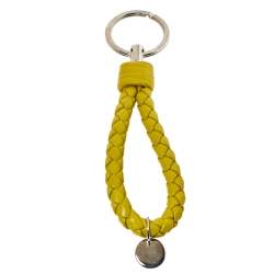 Pre Owned Bottega Veneta Intrecciato Citrine Nappa Leather Key Ring             