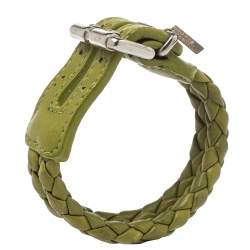 Pre Owned Bottega Veneta Green Intrecciato Leather Double Row Bracelet M
