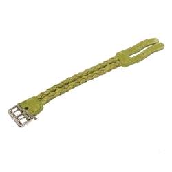 Pre Owned Bottega Veneta Green Intrecciato Leather Double Row Bracelet M