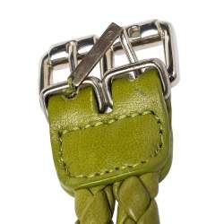Pre Owned Bottega Veneta Green Intrecciato Leather Double Row Bracelet M