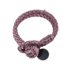 Bottega Veneta Metallic Pink Intrecciato Leather Double Row Knot Bracelet XS