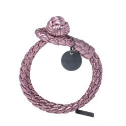 Bottega Veneta Metallic Pink Intrecciato Leather Double Row Knot Bracelet XS