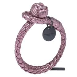 Bottega Veneta Metallic Pink Intrecciato Leather Double Row Knot Bracelet XS