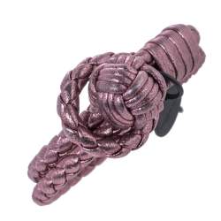 Bottega Veneta Metallic Pink Intrecciato Leather Double Row Knot Bracelet XS