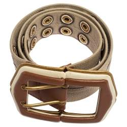 Pre Owned Bottega Veneta Fabric and Leather Buckle Waist Belt 80CM