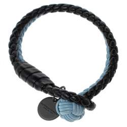 Bottega Veneta Blue & Black Intrecciato Leather Double Knot Bracelet
