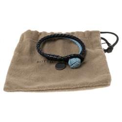Bottega Veneta Blue & Black Intrecciato Leather Double Knot Bracelet