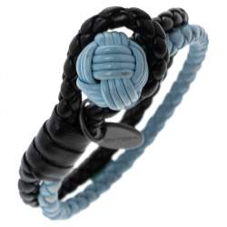 Bottega Veneta Blue & Black Intrecciato Leather Double Knot Bracelet