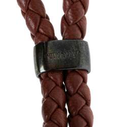 Pre Owned Bottega Veneta Brown Intrecciato Leather Sterling Silver Hook Bracelet S