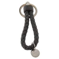 Pre Owned Bottega Veneta Grey Intrecciato Leather Key Chain