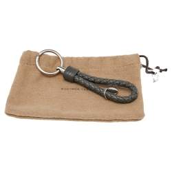 Pre Owned Bottega Veneta Grey Intrecciato Leather Key Chain