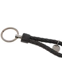 Pre Owned Bottega Veneta Grey Intrecciato Leather Key Chain