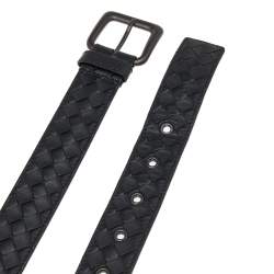 Pre Owned Bottega Veneta Black Intrecciato Leather Belt 85Cm