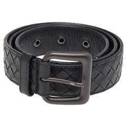 Pre Owned Bottega Veneta Black Intrecciato Leather Belt 85Cm