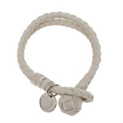 Pre Owned سوار بوتيغا فينيتا جلد إنترشياتو أبيض مجدول لفة مزدوجة بعقدة