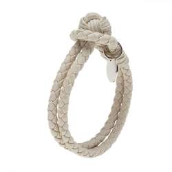 Pre Owned سوار بوتيغا فينيتا جلد إنترشياتو أبيض مجدول لفة مزدوجة بعقدة