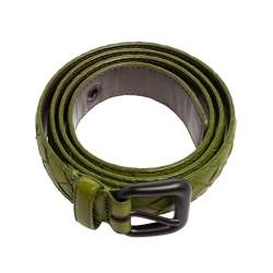 Pre Owned Bottega Veneta Apple Green Intrecciato Leather Buckle Belt 80CM
